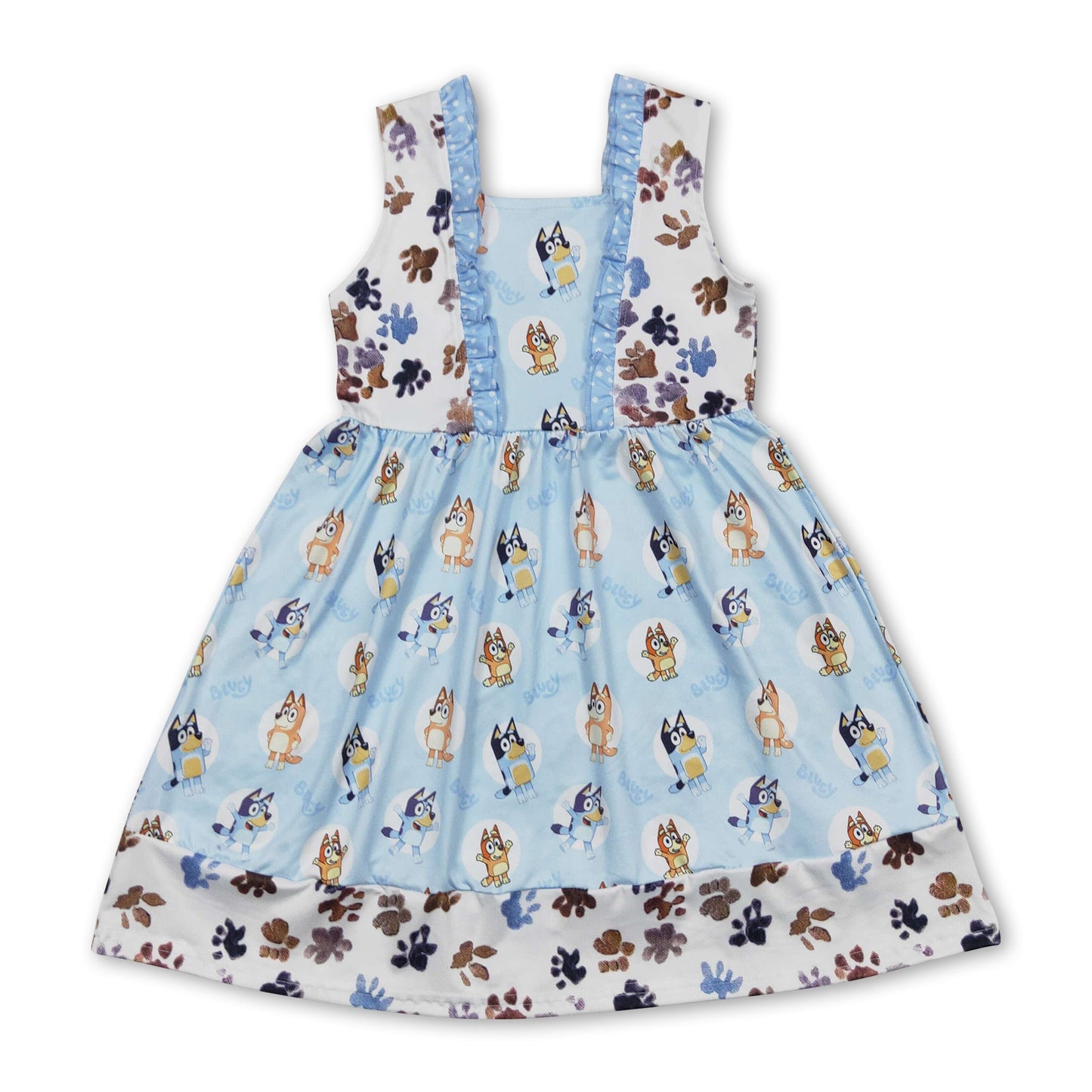 Sleeveless dog print kids girls summer dresses