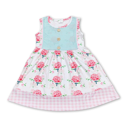 Sleeveless floral plaid baby girls summer dress