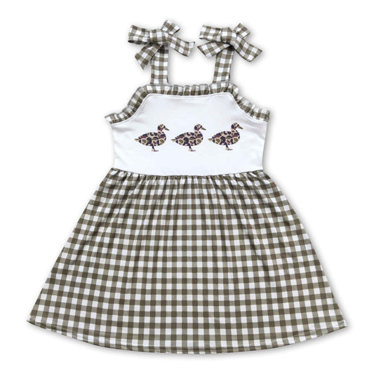 Olive plaid straps duck baby girls summer dress