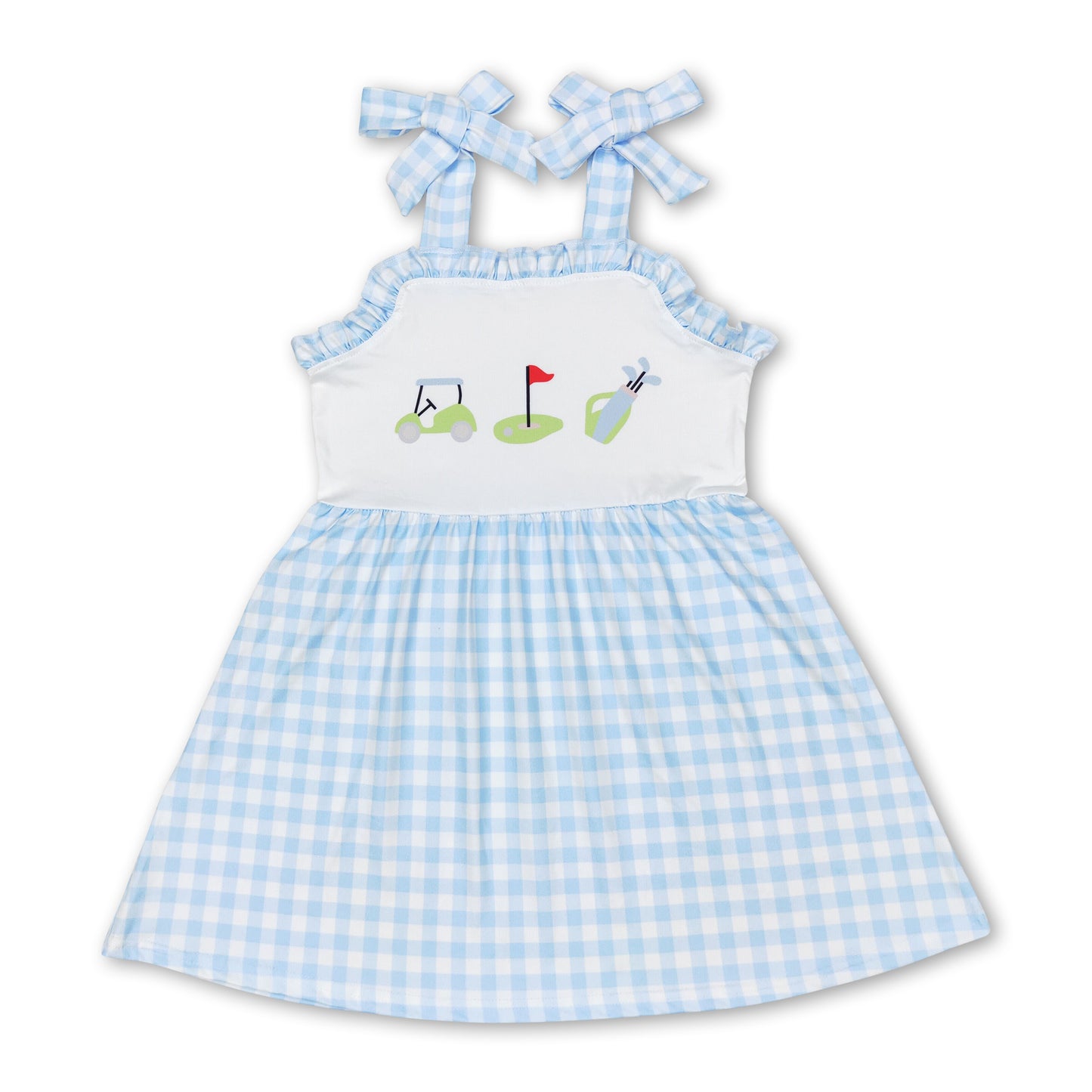 Light blue plaid straps golf girls summer dresses