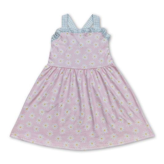 Plaid straps daisy baby girls summer dresses