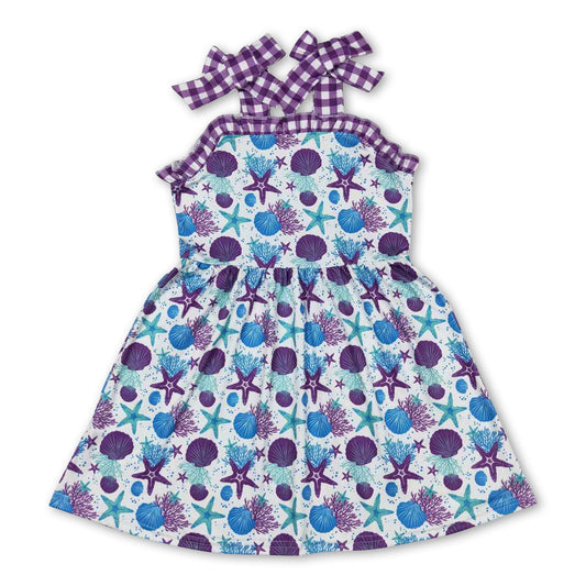 Purple plaid straps starfish sea summer girls dress