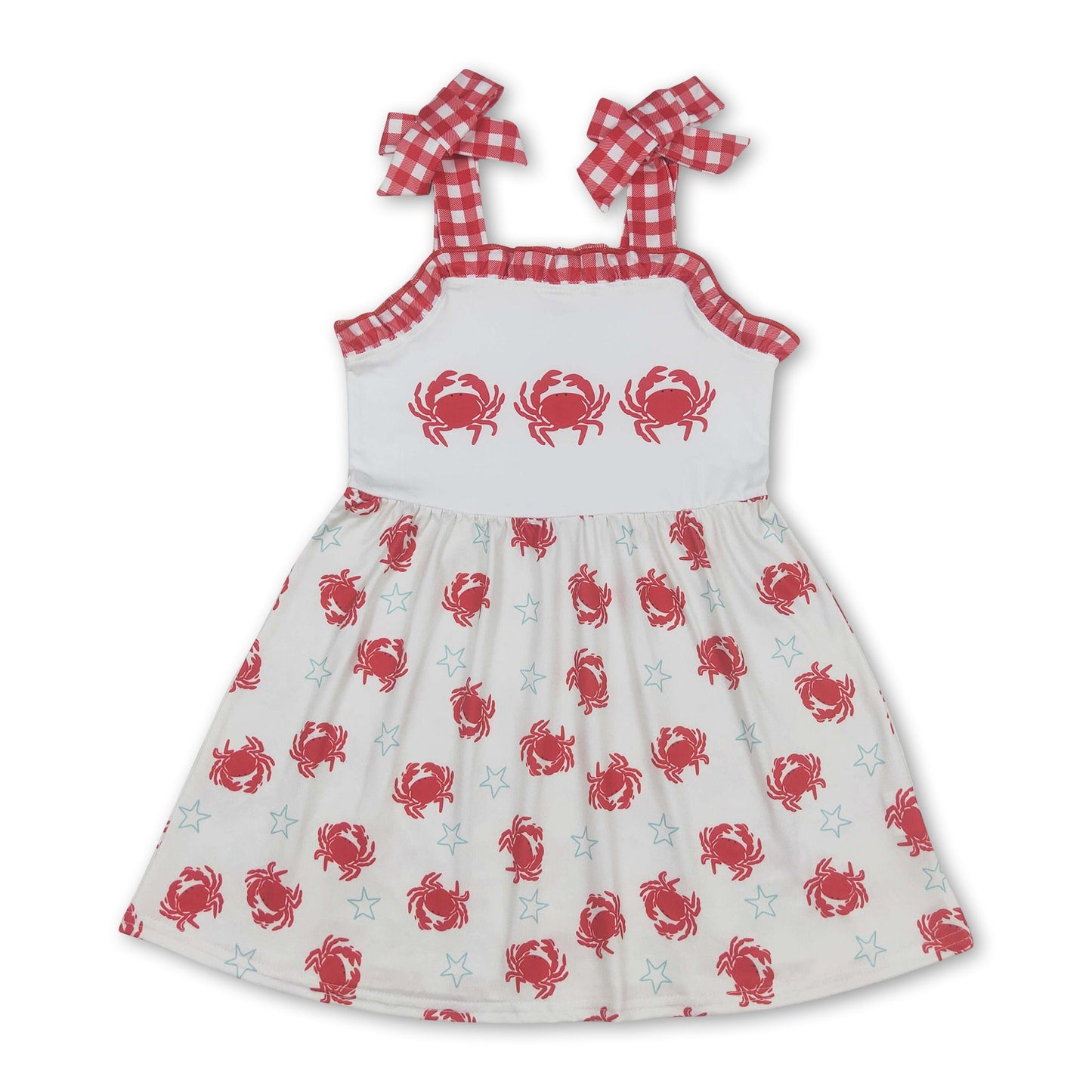 Red plaid straps crab summer girls dresses