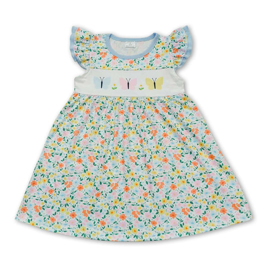 Flutter sleeves floral butterfly baby girls dresses