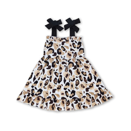 Straps leopard baby girls summer ruffle dresses