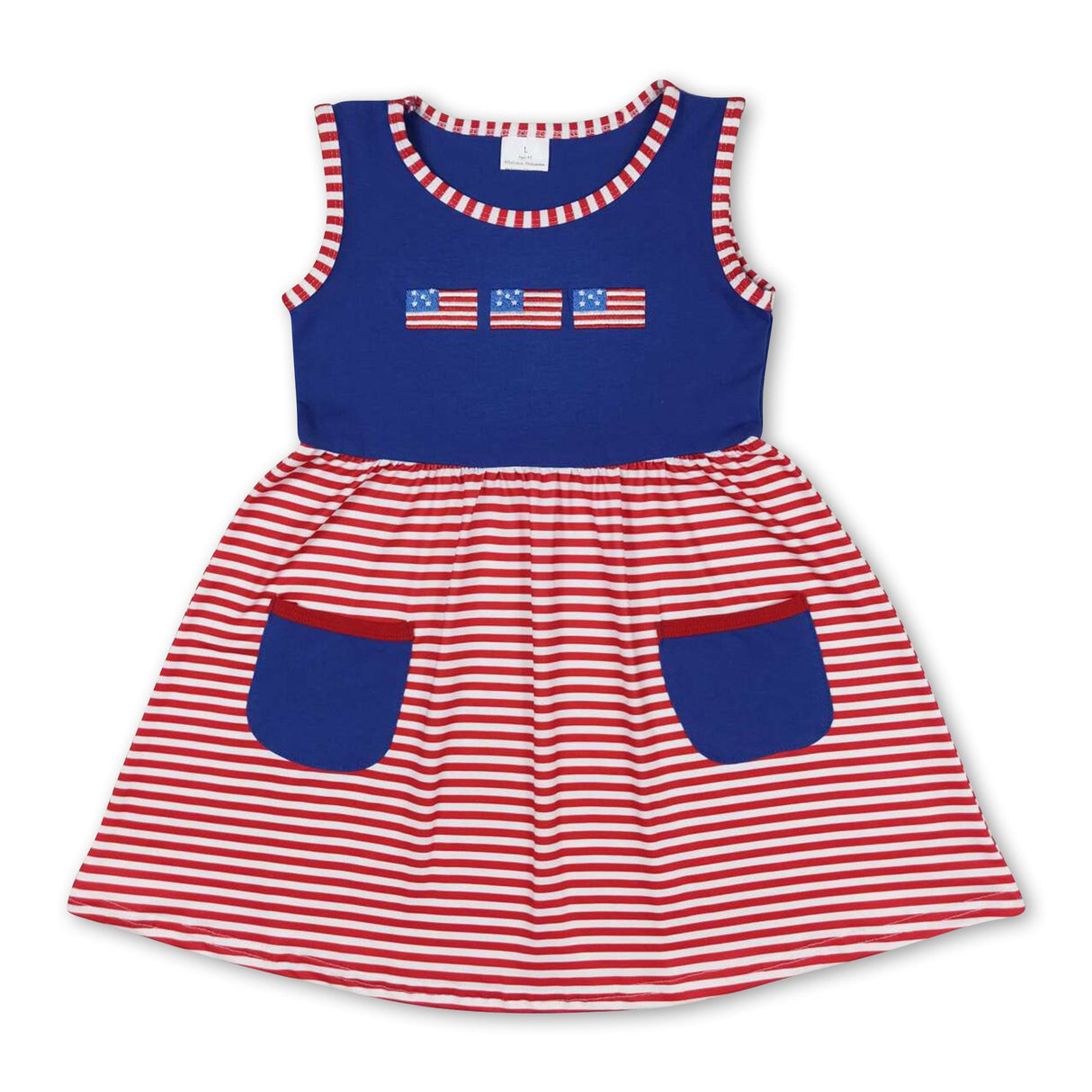 Sleeveless flags pocket baby girls 4th of july dress