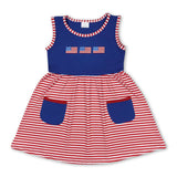 Sleeveless flags pocket baby girls 4th of july dress