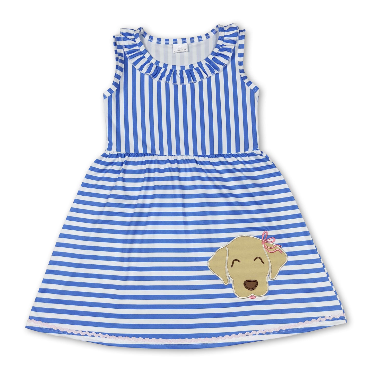 Ruffle stripe sleeveless dog kids girls summer dress