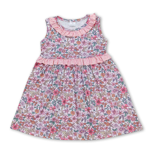 Ruffle sleeveless floral baby girls summer dresses