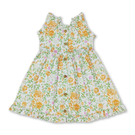 Sleeveless yellow floral baby girls summer dress