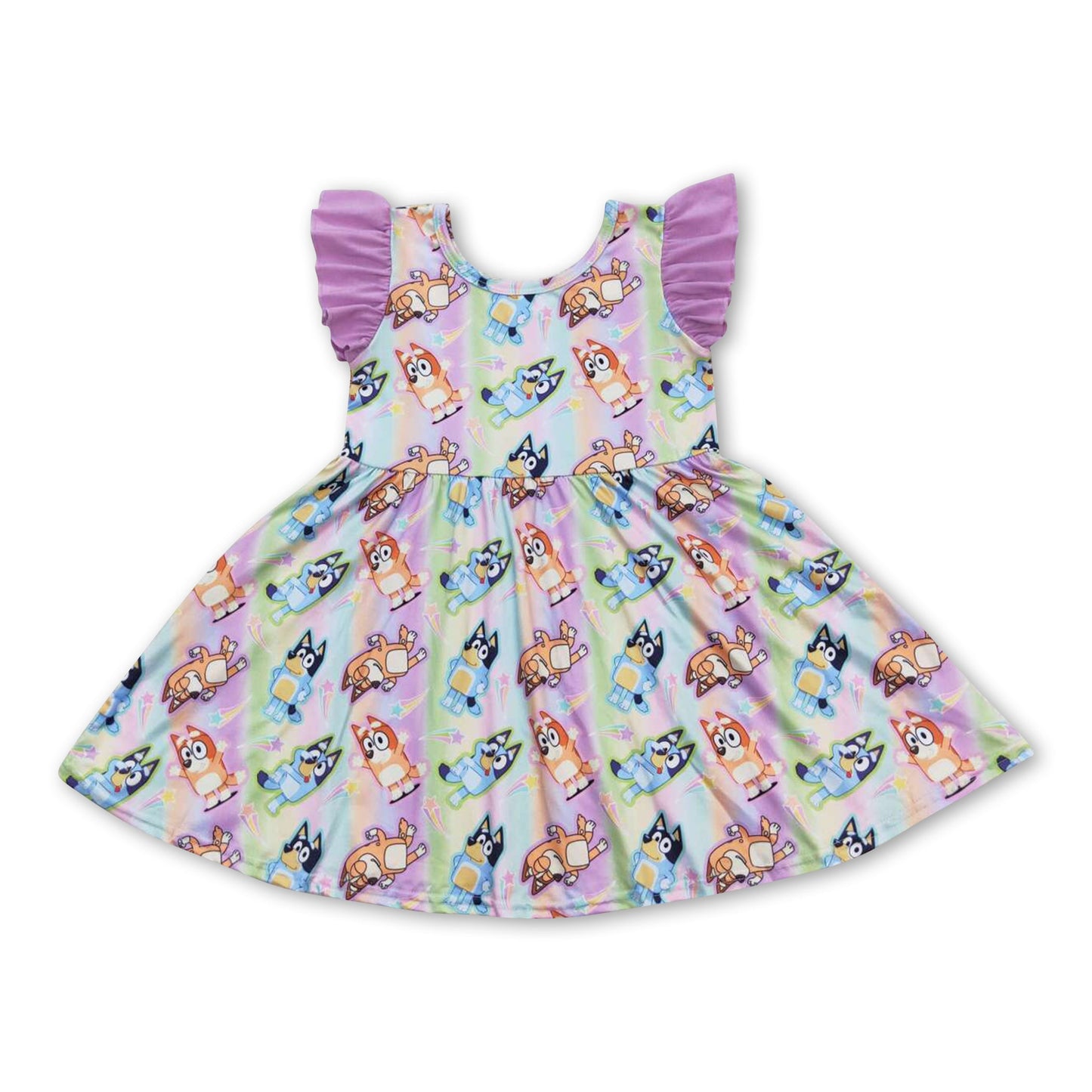 Flutter sleeves colorful dog girls summer twirl dresses