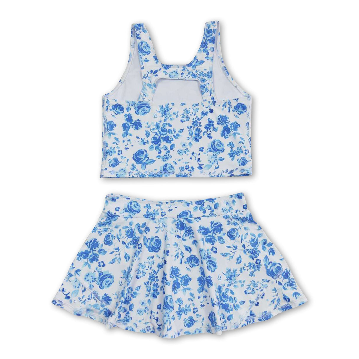 Sleeveless blue flower top skirt girls summer clothes