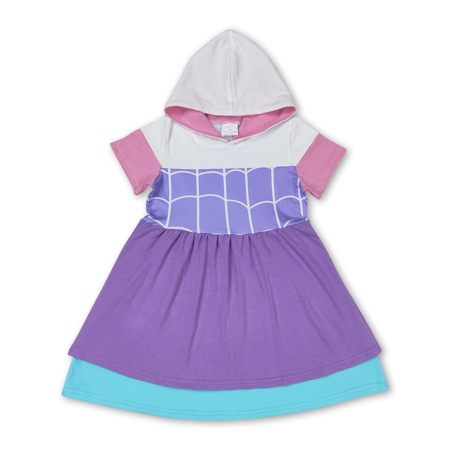 Short sleeves lavender ruffle girls hooded dress