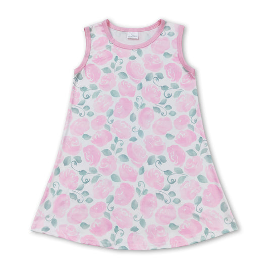 Pink sleeveless floral baby girls summer dress