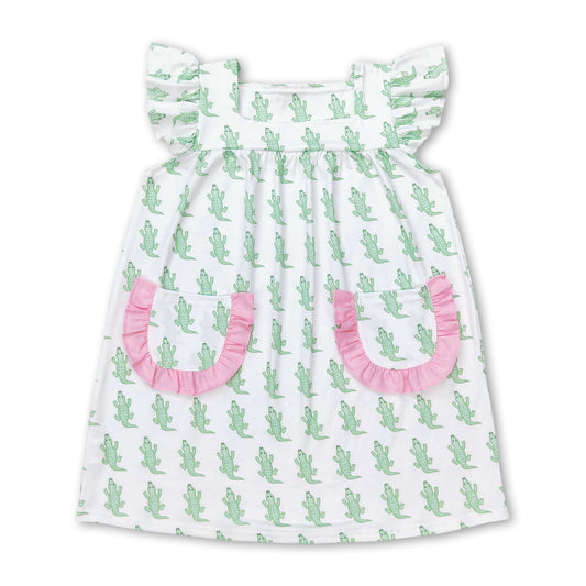 Flutter sleeves crocodile pockets girls summer dress