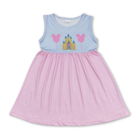 Sleeveless castle mouse stripe kids girls dresses