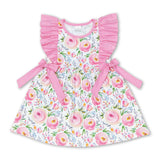 Pink ruffle sleeves floral kids girls spring dress