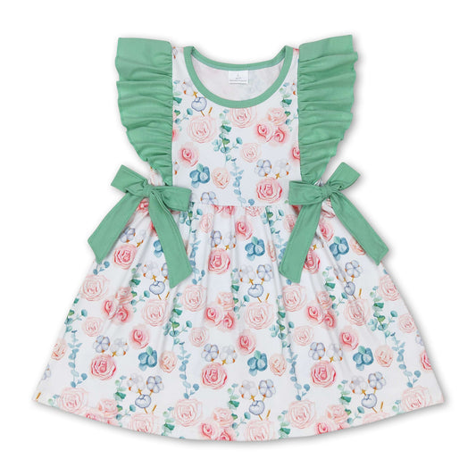 Mint ruffle sleeves floral kids girls spring dress