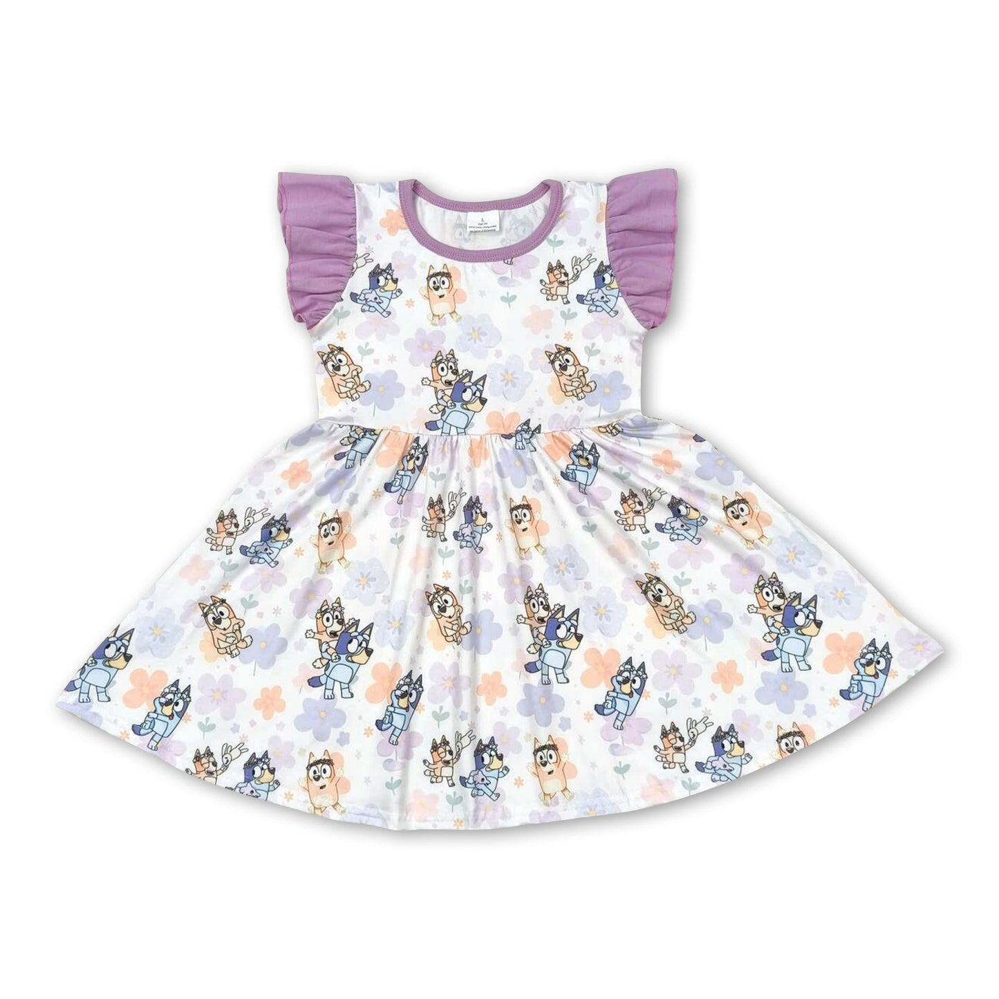 Flutter sleeves floral dog kids girls spring dresses