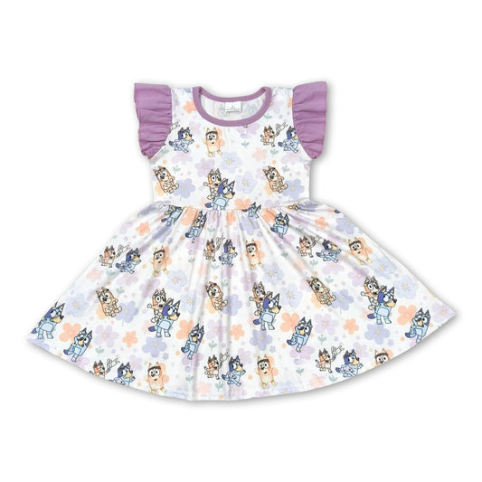 Flutter sleeves floral dog kids girls spring dresses