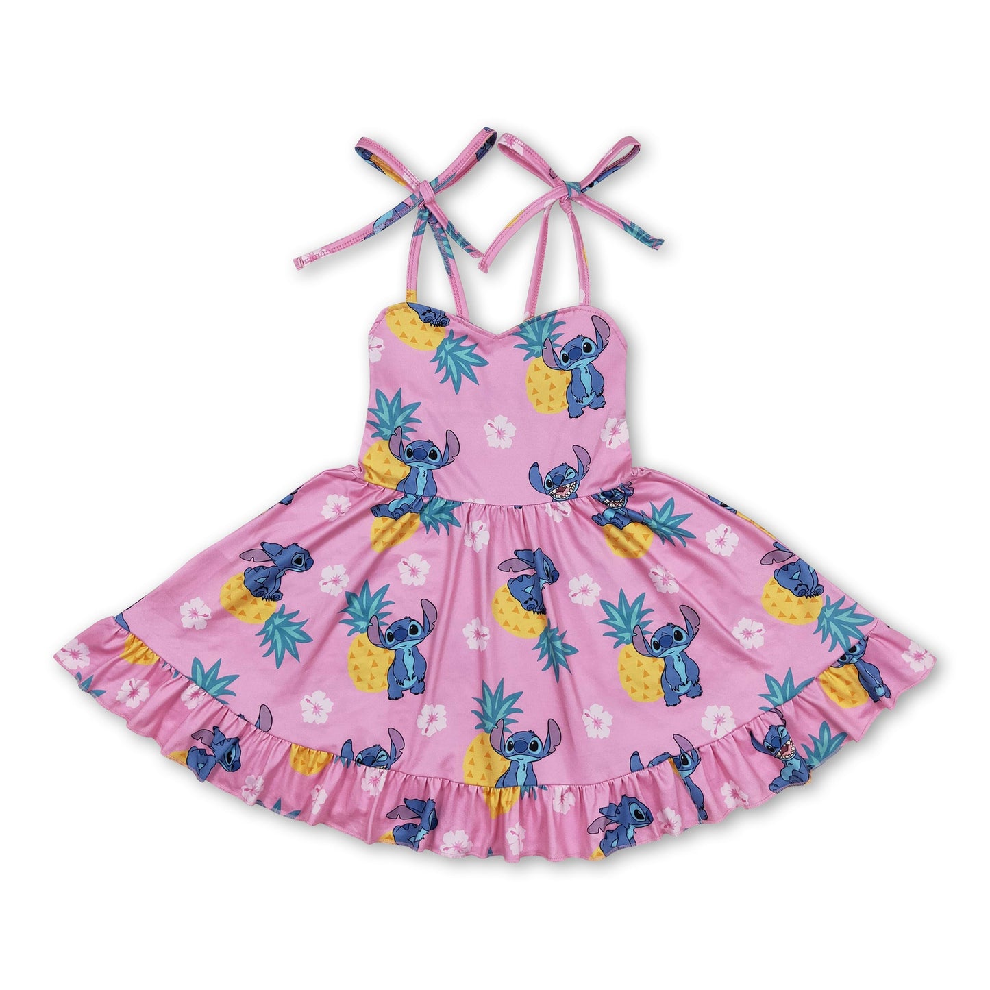 Straps hot pink koala pineapple kids girls summer dress