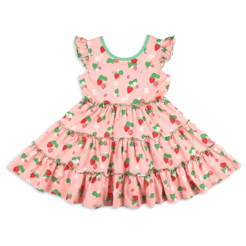 Flutter sleeves strawberry patchwork kids girls dresses