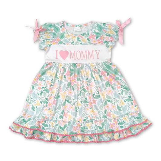 Short sleeves floral I love mommy girls mother's day dress