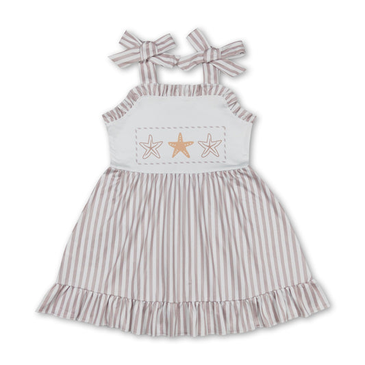 Straps starfish stripe ruffle girls summer dresses