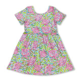 Short sleeves watercolor turtle girls summer dress