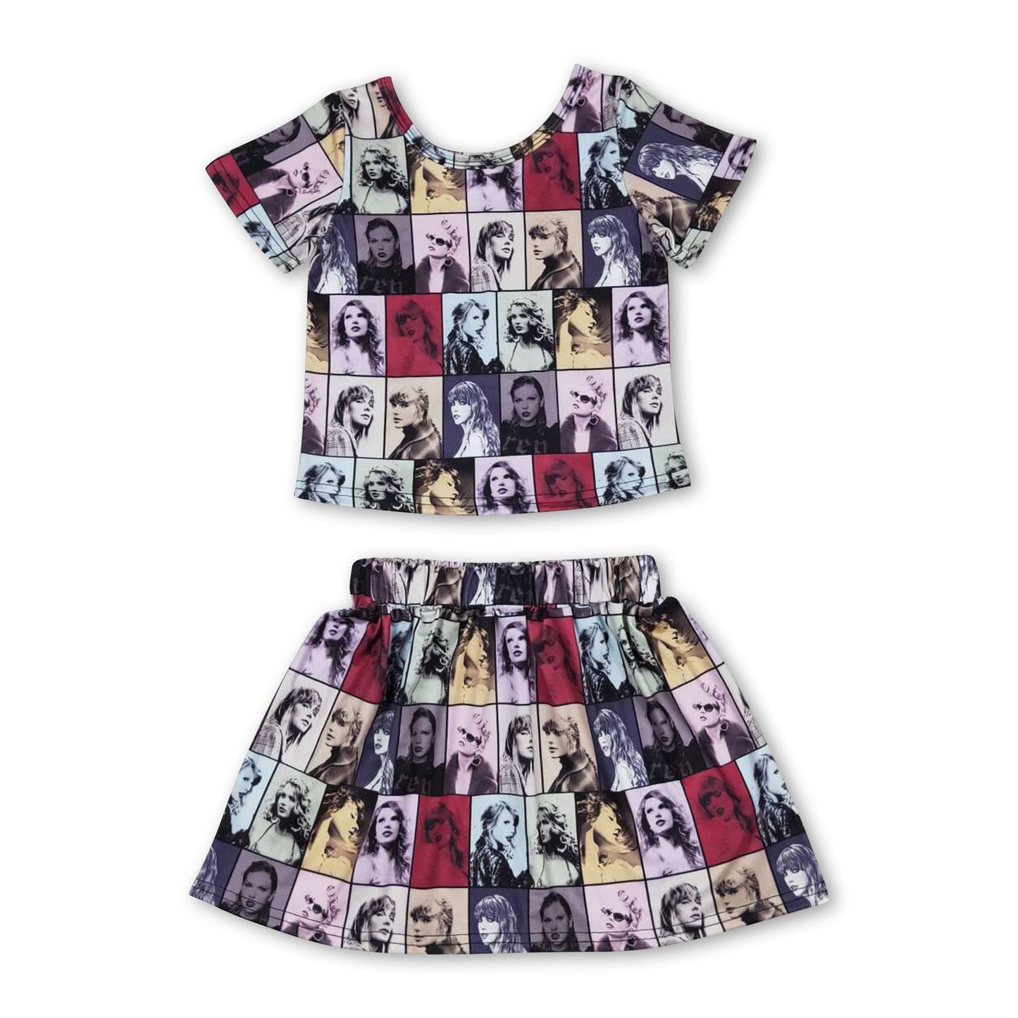 Short sleeves patchwork top skirt singer girls outfits