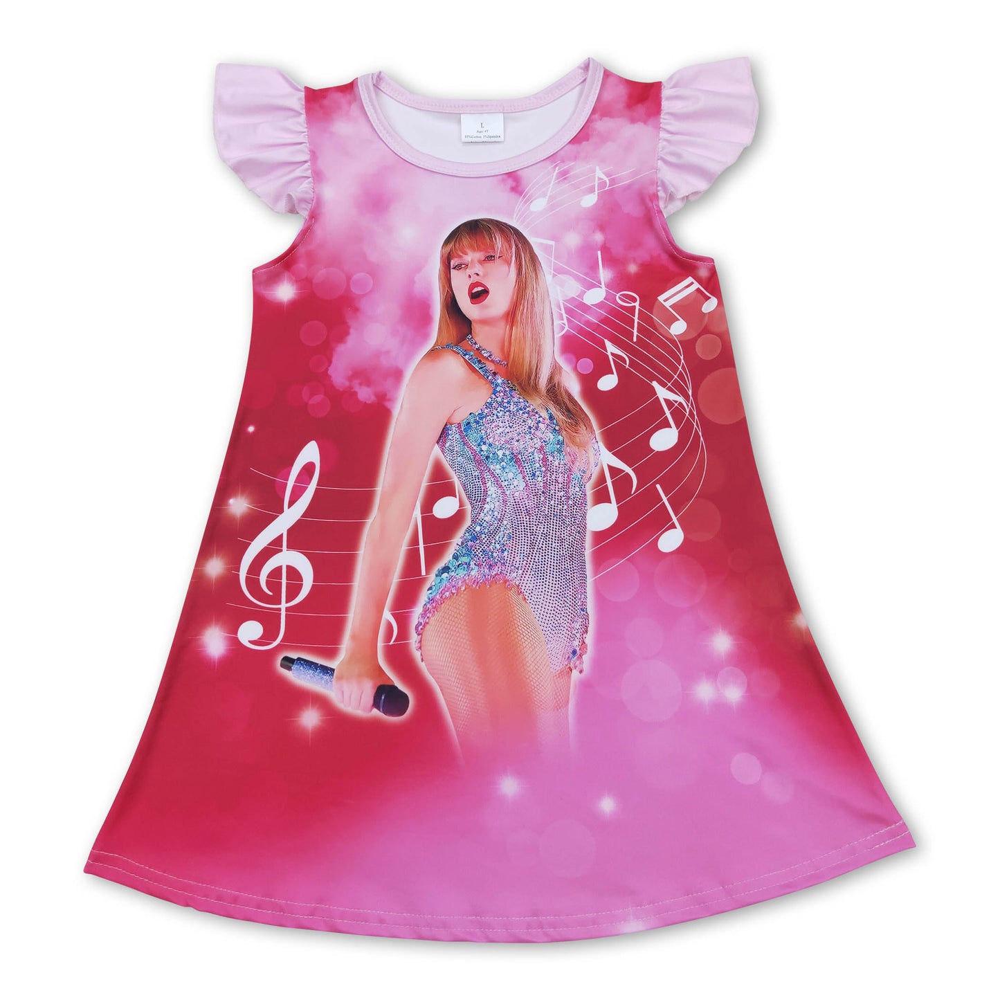 Pink flutter sleeves music singer girls dresses