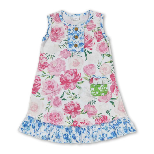 Sleeveless floral pocket ruffle girls night gown