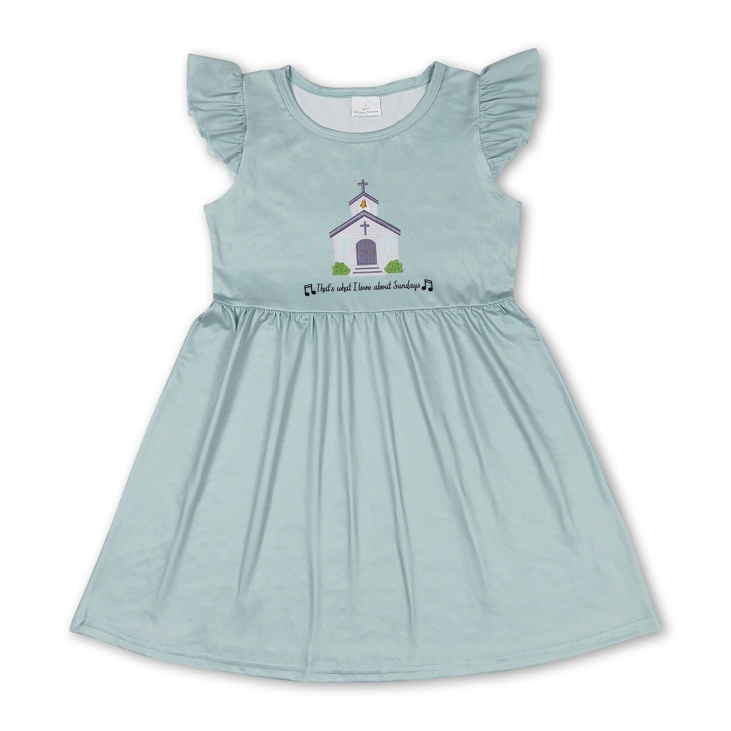 Flutter sleeves church cross kids girls dresses