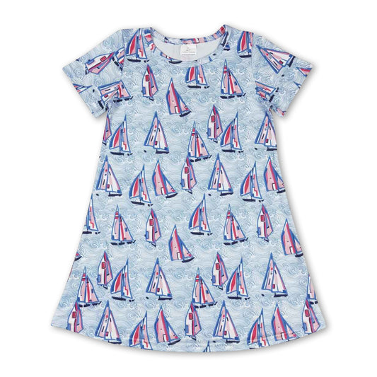 Short sleeves boat kids girls summer dress