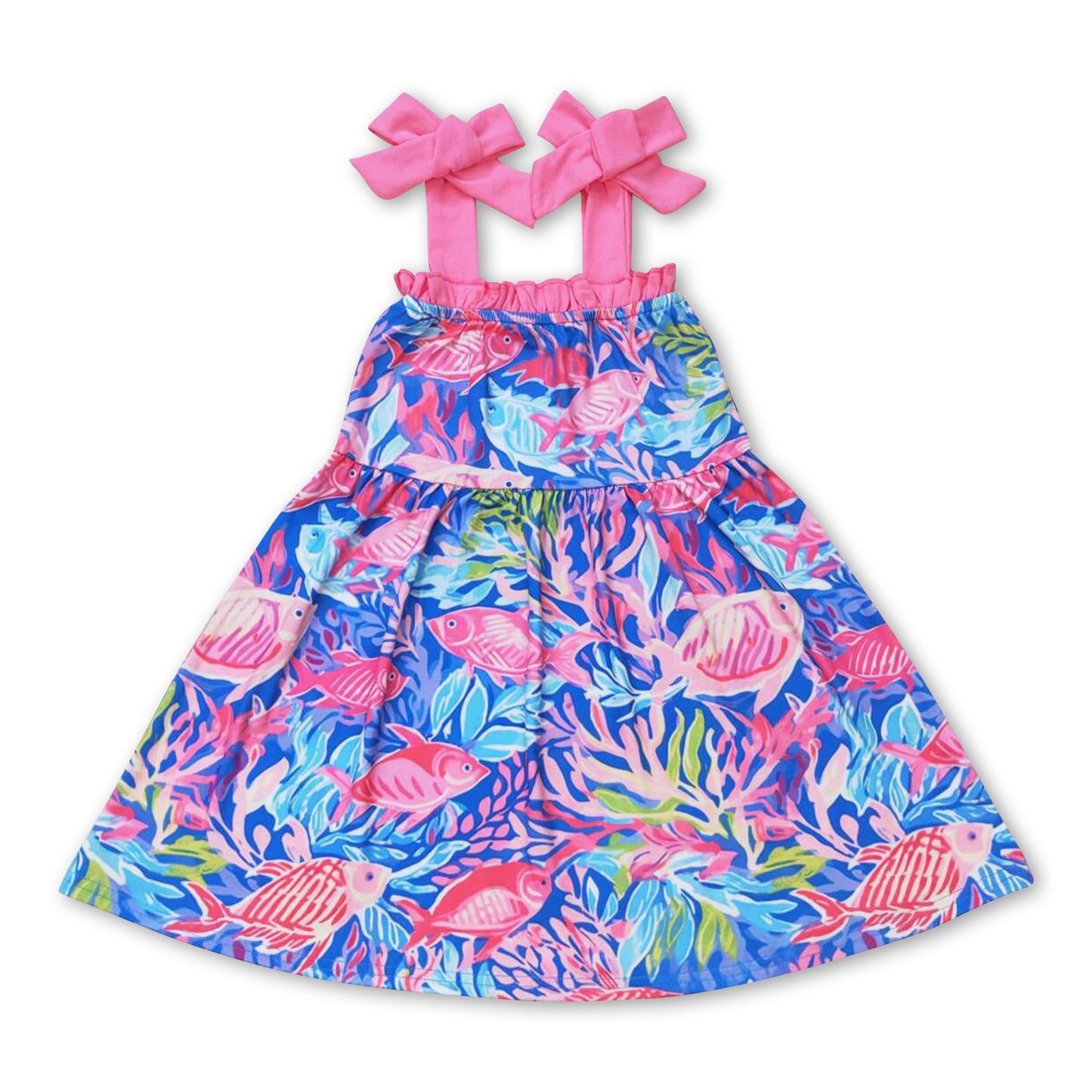 Straps watercolor fish baby girls summer dress