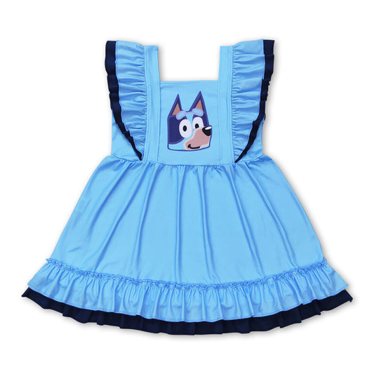 Flutter sleeves blue dog ruffle girls dresses