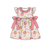 Flutter sleeves ruler pencil apple girls back to school dress