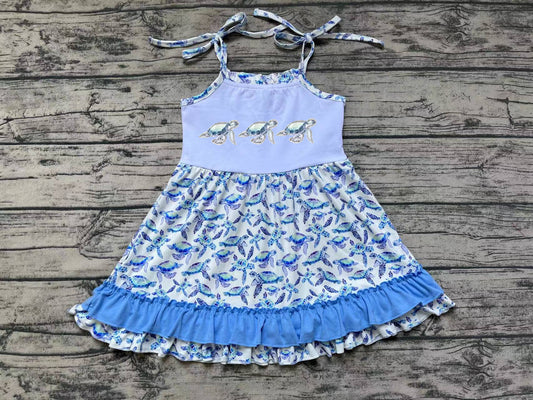 Straps turtle ruffle baby girls summer dresses
