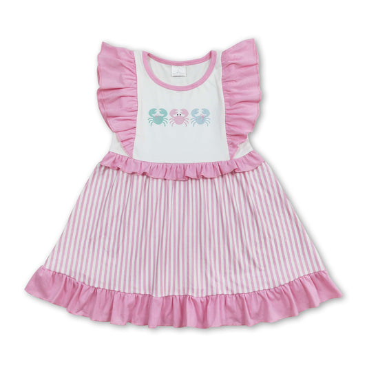 Flutter sleeves crab stripe ruffle baby girls dresses