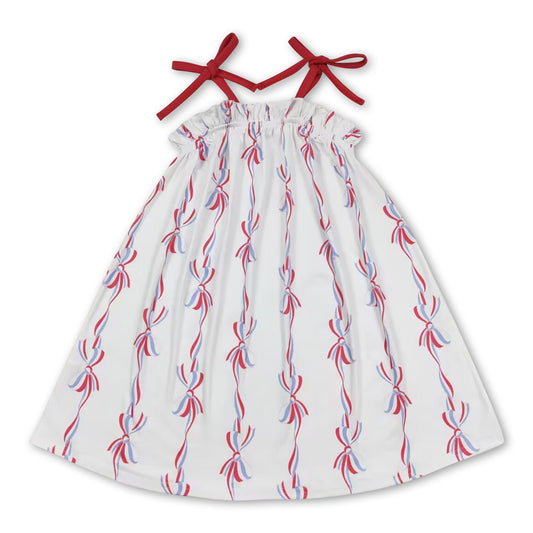 Red blue bow baby girls 4th of july dresses