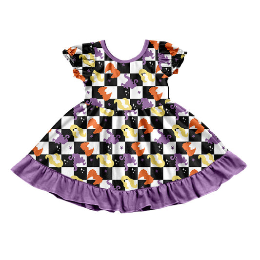 Short sleeves plaid witches kids girls Halloween dresses