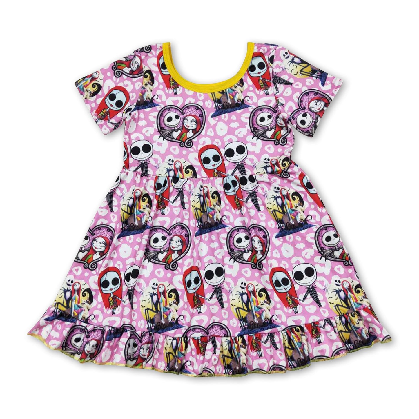 Short sleeves leopard moon kids girls Halloween dress