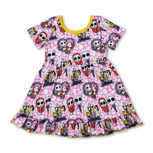 Short sleeves leopard moon kids girls Halloween dress