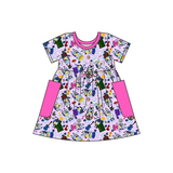 Short sleeves pockets dog guitar singer girls dresses