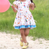 Short sleeves balloon pig dog happy birthday girls dress