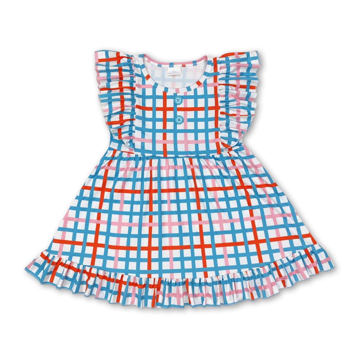 Flutter sleeves plaid kids girls fall dresses