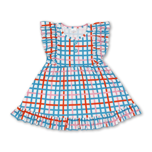 Flutter sleeves plaid kids girls fall dresses