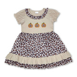 Short sleeves leopard pumpkin ruffle girls fall dresses