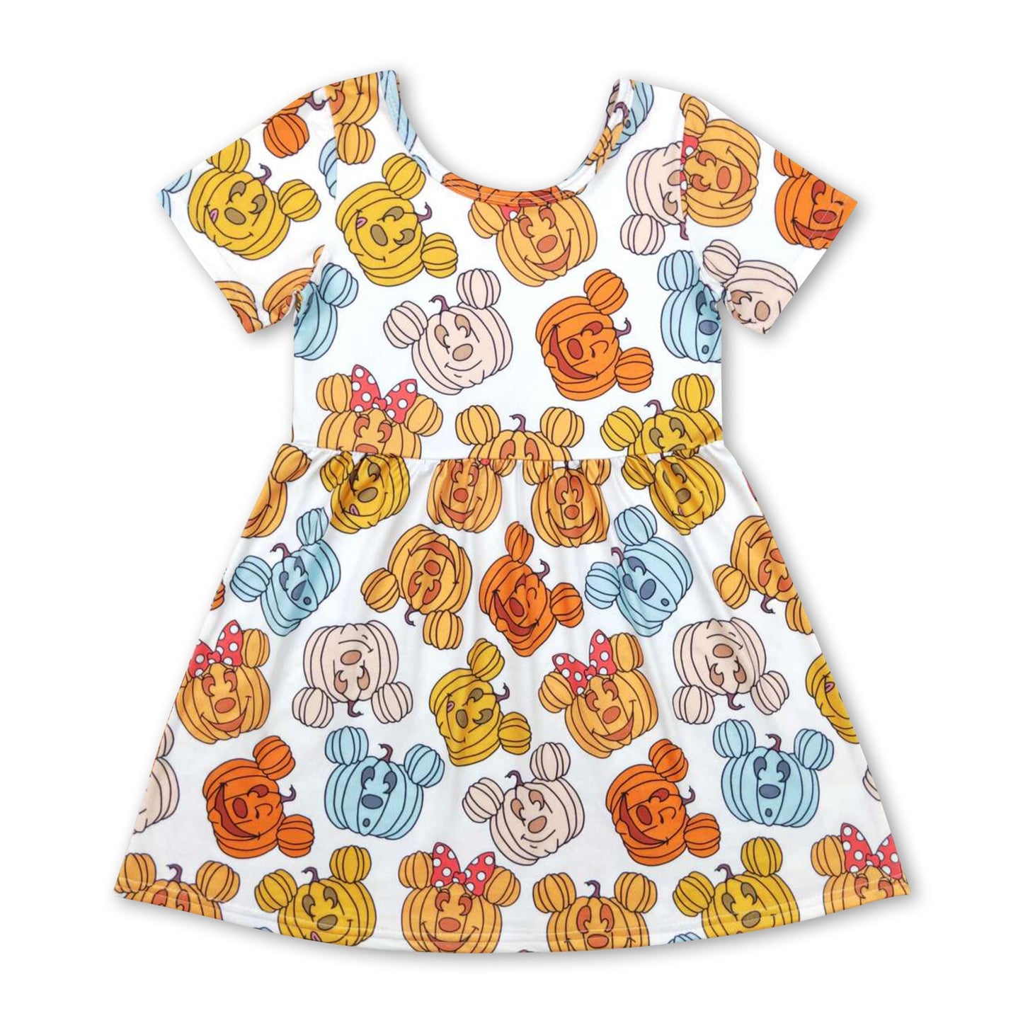 Short sleeves mouse pumpkin kids girls Halloween dress