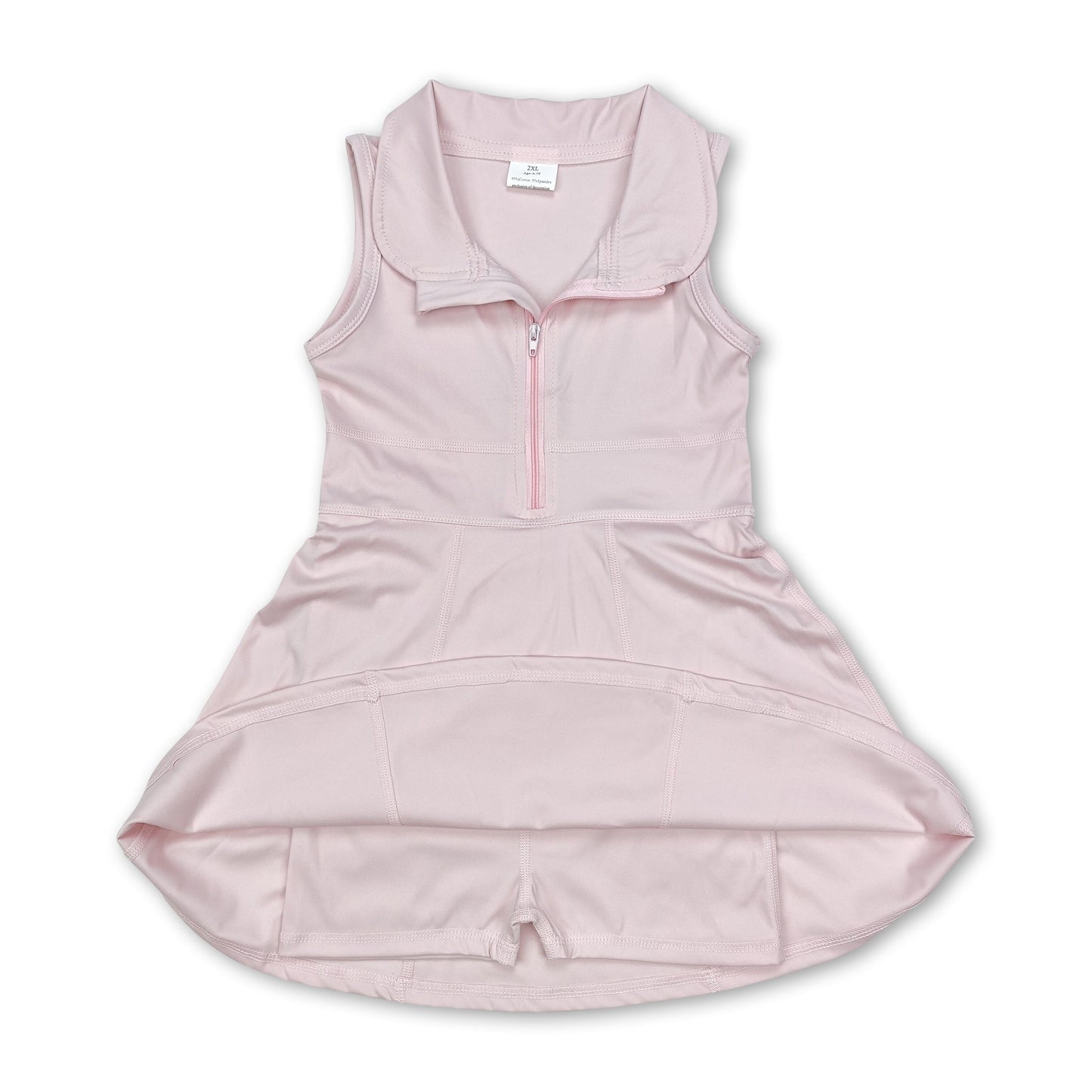 Pink sleeveless zipper athletic dress with shorts